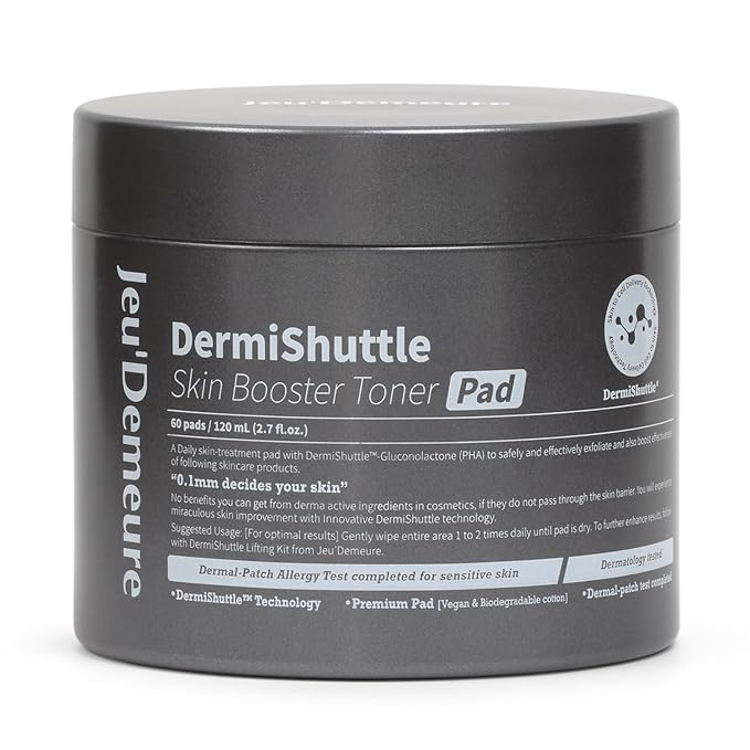 JEU'DEMEURE DermiShuttle Skin Booster PHA Premium Toner Pads, Exfoliating, Minimizing Pores, Dead Skin & Blackheads,100% Cotton Facial Pad, For Sensitive Skin, Korean Skin Care, 60 Pads 2.7 fl.oz