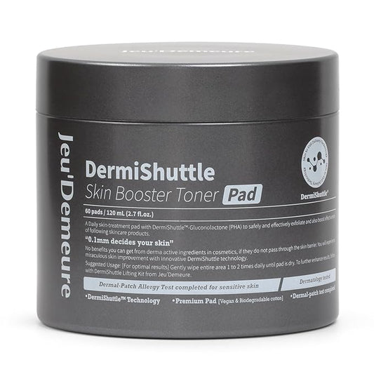JEU'DEMEURE DermiShuttle Skin Booster PHA Premium Toner Pads, Exfoliating, Minimizing Pores, Dead Skin & Blackheads,100% Cotton Facial Pad, For Sensitive Skin, Korean Skin Care, 60 Pads 2.7 fl.oz