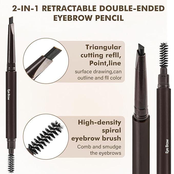 Ultimate Eye Brow Pencils Set for Women, 10Pcs Retractable Double-ended Eyebrow Pen with Brow Brush, Shaping & Filling, Contours, Definers, Fine Tip