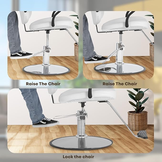 Barber Chair - Heavy Duty Hydraulic Pump Hair Cutting Chair with 360 Swivel, Ergonomic Design for Women & Men, White