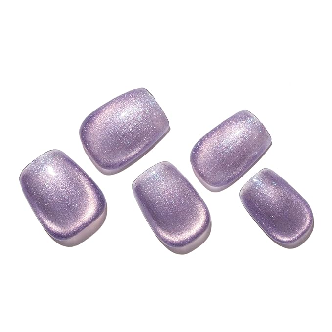 GLAMERMAID Press on Nails Extra Short Square, Sparkling Purple Spring Summer Handmade Gel Glue on Nails, Glossy Fake Nails Reusable Acrylic False Nails Manicure Kits for Women