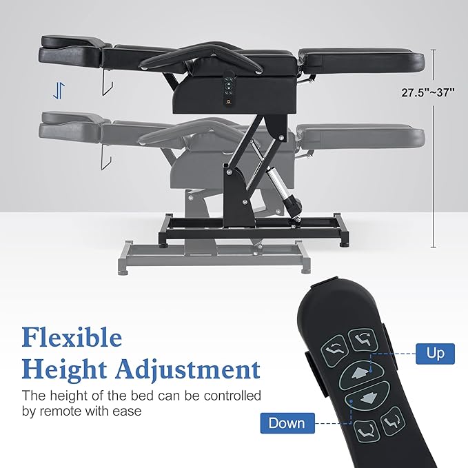 BarberPub Fully Electric Facial Bed with 3 Motor for Esthetician, Electric Tattoo Chair for Client, Facial Bed for Esthetician, Electric Adjustment 2751 (Black, Height (Flat): 27.5"–37")