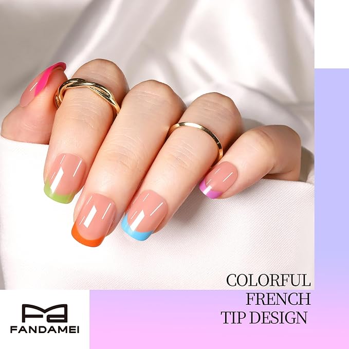 FANDAMEI Press on Nails Short, 24 Colors 576PCS Press on Nails for Women, Cat Eye Nails Short Round. Glossy Nails Press On French Tip, Natural Fit Lightweight for Christmas Nail Art