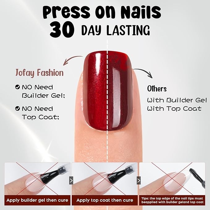 Press on Nails Short Dark Purple - Jofay Fashion Press on Nails Chrome Square, Stick On Nails in 16 Sizes -160PCS Soft Gel Fake Nails Kit for Valentines Day Gift