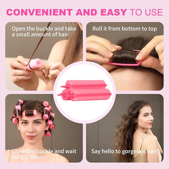 60 Pieces Foam Sponge Hair Rollers - Soft Sleeping Hair Curlers for Hair Styling (0.59inch, Pink)