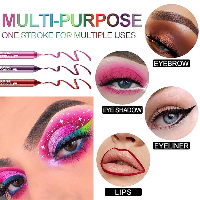 7 Colorful Eyeliner Pen Set, Eye Shadow Pencil, Pearl Eyeliner Kit Metallic Glitter Eye liner Pencil for Women Eye&Lip Liner Professional Eye Makeup Set Colorful Eye Color (7PCS C)