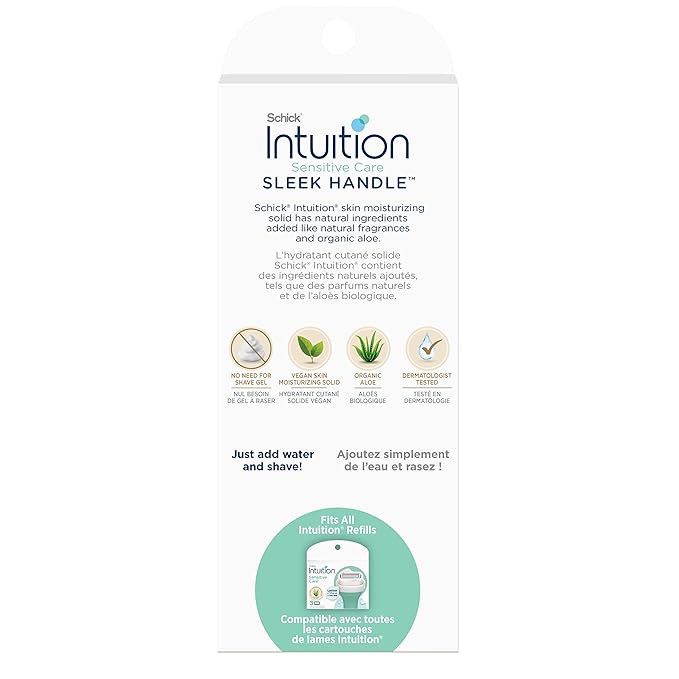 Schick Intuition Sleek Razors for Women with Sensitive Skin | 1 Razor & 3 Intuition Razor Blades Refill with Organic Aloe