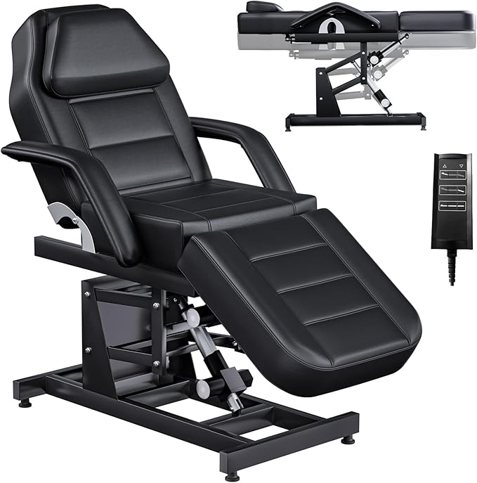 Fully Electric Beauty Chair with 3 Motor for Clients, Multi-Functional Adjustable Backrest and Legrest Tattoo Bed for Estheticians, Facial Bed for Physical Therapy