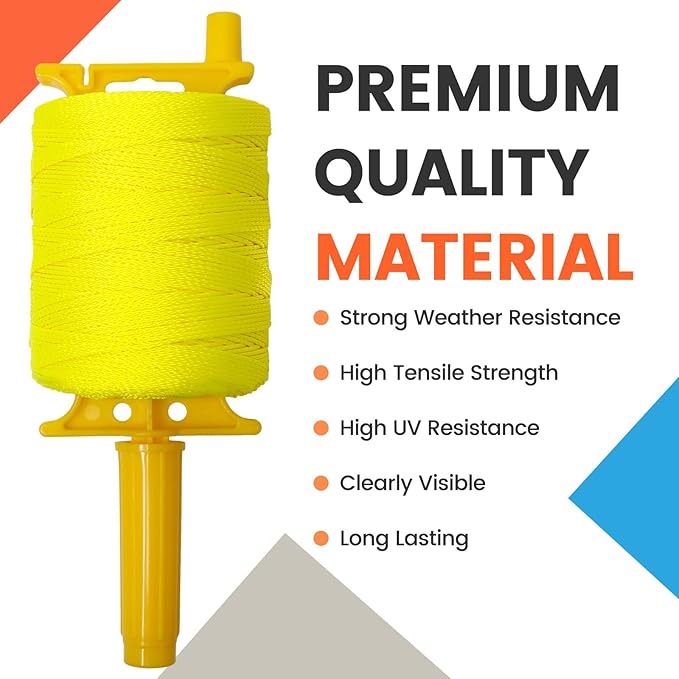 1000FT Mason Line w/Reloadable Line Reel, 18# Braided Twine String for Masonry Job, Level Lines in Construction, Gardening, Fluorescent Yellow