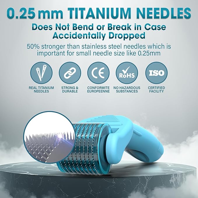 Under Eye & Face Derma Roller – Vitalysse 0.25mm Titanium Microneedling Tool for Dark Circles, Puffy Eyes, Fine Lines– CE & RoHS Certified, Replaceable Head - Safe for Delicate Skin