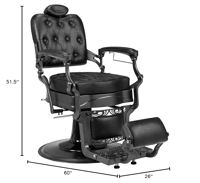 Winado Heavy Duty Vintage Recline Barber Chair Hydraulic with Headrest, Supports up to 700lbs & 360° Rotatable, Professional Salon Beauty Spa Shampoo Equipment (Square Backrest)