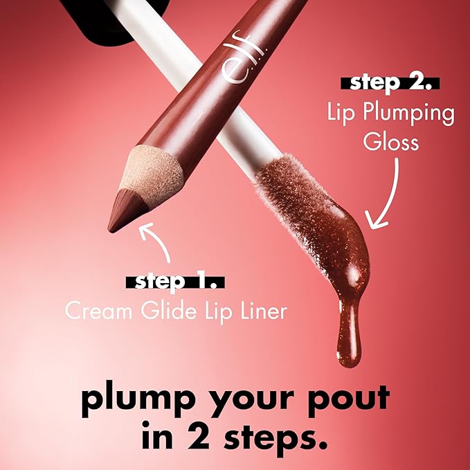 e.l.f. Lip Plumping Gloss, Hydrating, Nourishing, Invigorating, High-Shine, Plumps, Volumizes, Cools, Soothes, Champagne Glam, Shimmer, 0.1 Oz