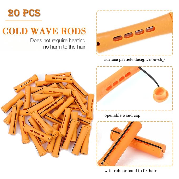 Perm Rods Set for Natural, Long, and Short Hair - Plastic Cold Wave Rods for Women's Hair Curling and DIY Hairdressing (20pcs Orange)