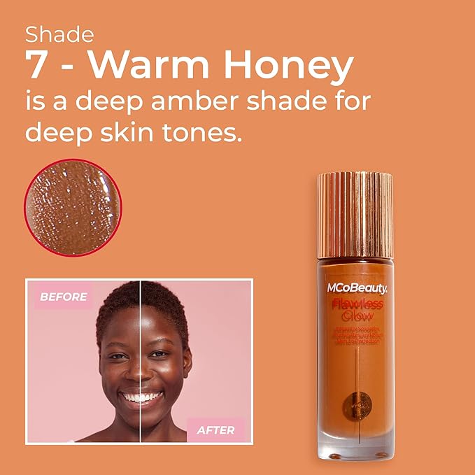 MCoBeauty - Flawless Glow Luminous Skin Filter - 7 Warm Honey- 4-in-1 Multi-Use Formula that Contains Squalane - Includes Doe Foot Applicator - Liquid Illuminator