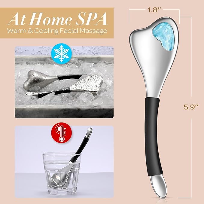 3-in-1 Cryo Gua Sha Facial Tools, Ice Roller Globes for Women Face and Eyes Massager, Unbreakable Stainless Steel Face Sculpting Skin Care Tools, Esthetician Supplies with Carry Case