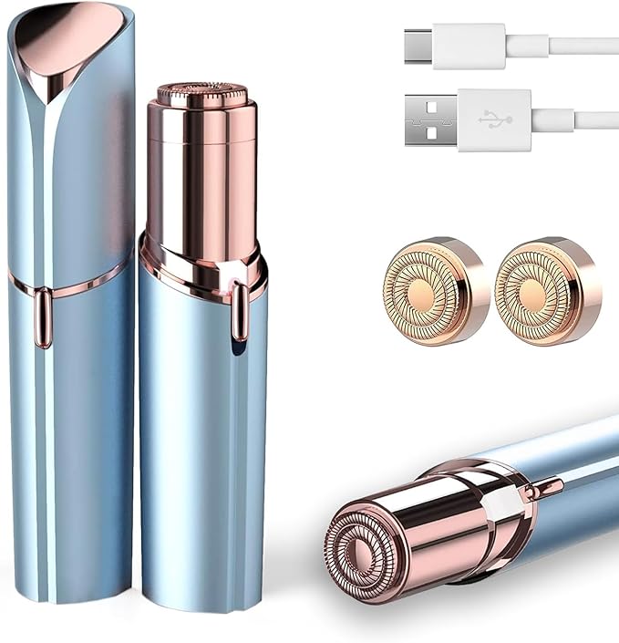 Facial Hair Removal for Women, Painless Hair Removal Device Lady Face Electric Razor for Lip, Chin,arms with USB Rechargeable Included 2 pc Replacement Heads