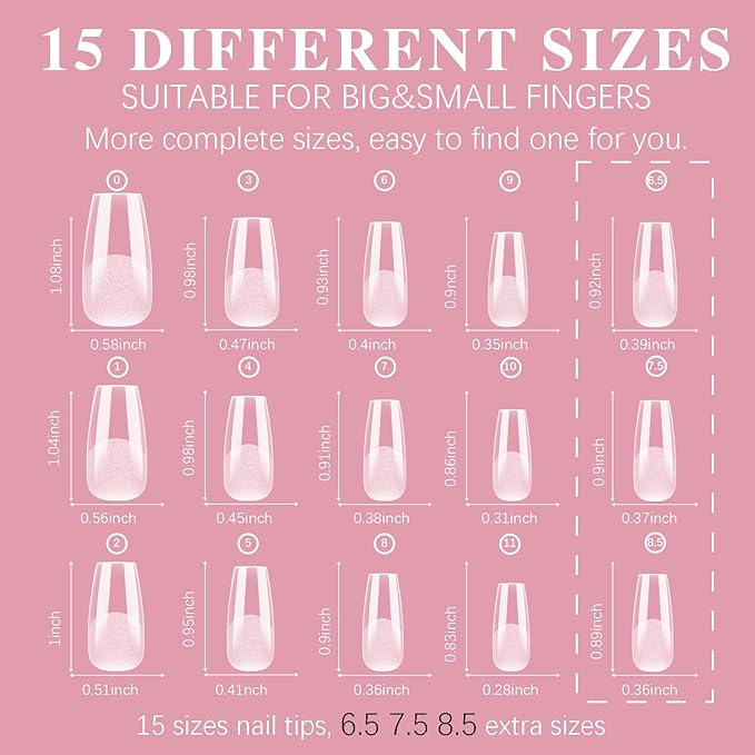 Medium Coffin Nail Tips, SSWSBYKE 300pcs Soft Gel Nail Tips for Full Cover Pre-Shaped Acrylic Fake Nails Tips 15 Sizes Half Matte Press On Nails for Extension Home DIY Salon