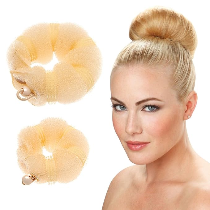 Goldrose Beauty Hair Styling Tools - 2 Pieces Magic Twist Ring Former Shaper Doughnut Chignon Maker for Small & Large Buns (Blonde)