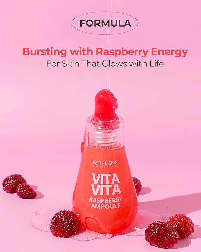 BE THE SKIN Vitavita Raspberry Ampoule - Radiance Boosting Face Serum for Even Skin Tone and Enhanced Elasticity with Niacinamide, Vitamin C, 11 Peptides, 1.01 fl.oz.