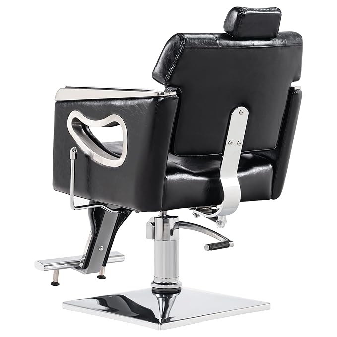 BarberPub Barber Chair Reclining Salon Chair for Hair Stylist, Antique Hair Spa Salon Styling Beauty Equipment 8132 (Black)