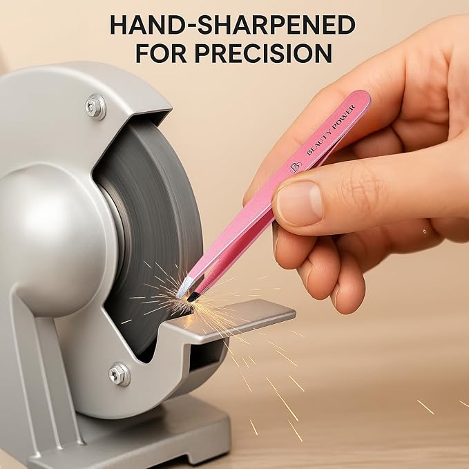 Professional Tweezers Set – Slant & Point, Ultra Precision German Stainless Steel Tweezers for Eyebrows, Chin, Ingrown Hair & Facial Grooming – Lightweight with Travel Case (Pink)