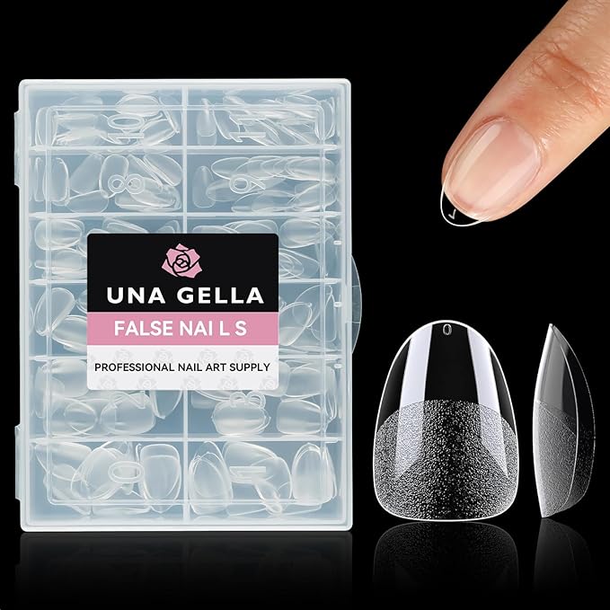 UNA GELLA Extra Short Almond Nail Tips, 312pcs XS Short Almond Gel Nail Tips Pre-Shaped Half Matte Full Cover No Need File Soft Gel Clear Fake Nails for Nails Extension Home DIY Salon 12 Sizes