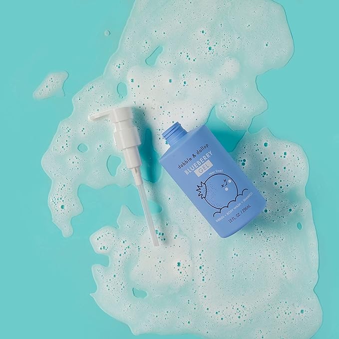 Dabble & Dollop Fresh Fruit Mini Bath Bombs & Blueberry Shampoo, Body Wash, Bubble Bath for Kids - All Natural Fruity Scents, Resealable Pouch, Vegan, Gluten-Free, Cruelty-Free (Pack of 2)