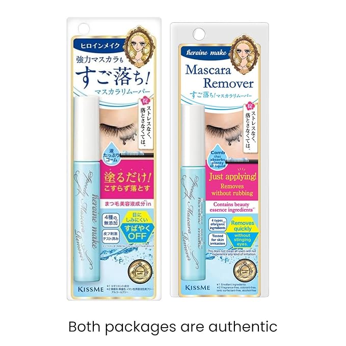 HEROINE MAKE by KISSME Waterproof Mascara Black by Defining Fiber for Long and Curl Eye Makeup for Women + Smooth Liquid Black Eyeliner, Smudge-free + Gentle Mascara Remover Oil Free, 3 Set