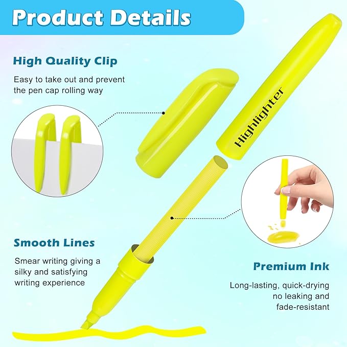 Duchong 30 Yellow Highlighters, Chisel Tip Dry-Quickly Highlighter Markers, Highlighter Bright Colors for Adult Kids, Office Classroom Must Have, School Supplies for Teachers