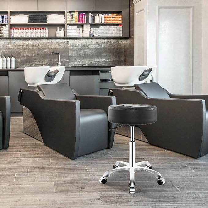 Rolling Stool with Wheels, Thick Cushion Heavy Duty Esthetician Hydraulic Chair Stool for Work Medical Tattoo Salon Office (Black)