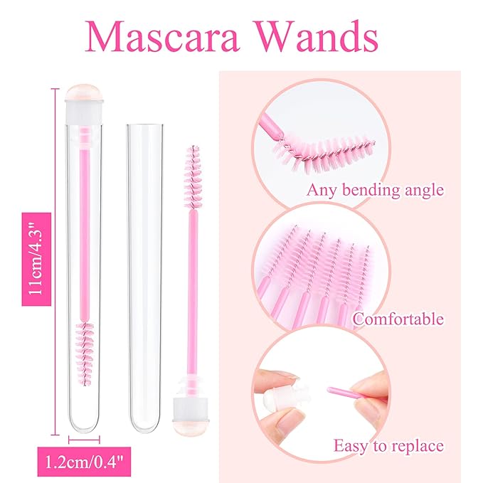 20 Pieces Disposable Mascara Brushes Eyelash Brush Wand Diamond Mascara Wands with Tube Makeup Tool Lash Spoolies Sanitary Brushes Lash Extension Supplies (Tube Sky Pink 20)