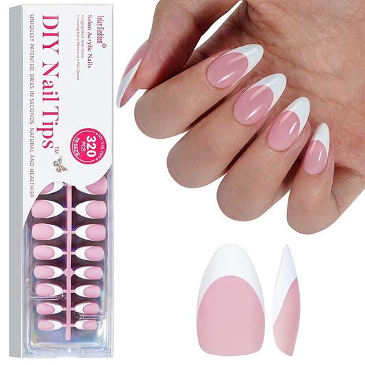 French Tip Gel x Nails - Jofay Fashion 320 Pcs French Tip Press on Nails, 3 in 1 Pink Short Almond Nail Tips, No Need to File Acrylic Fake Nails for Nail Art DIY & Nail Extension, 16 Sizes