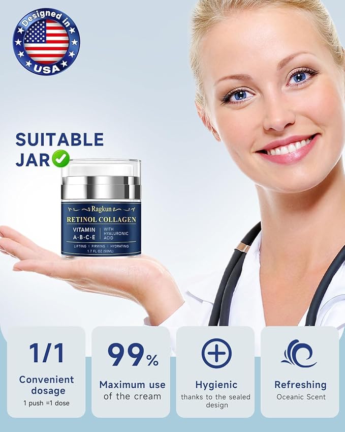 Retinol Cream for Face, Collagen Neck Creams for Tightening and Firming, Anti Aging Day & Night Facial Moisturizer for Women & Men, Instant Face Lift Wrinkle Cream 2-Pack