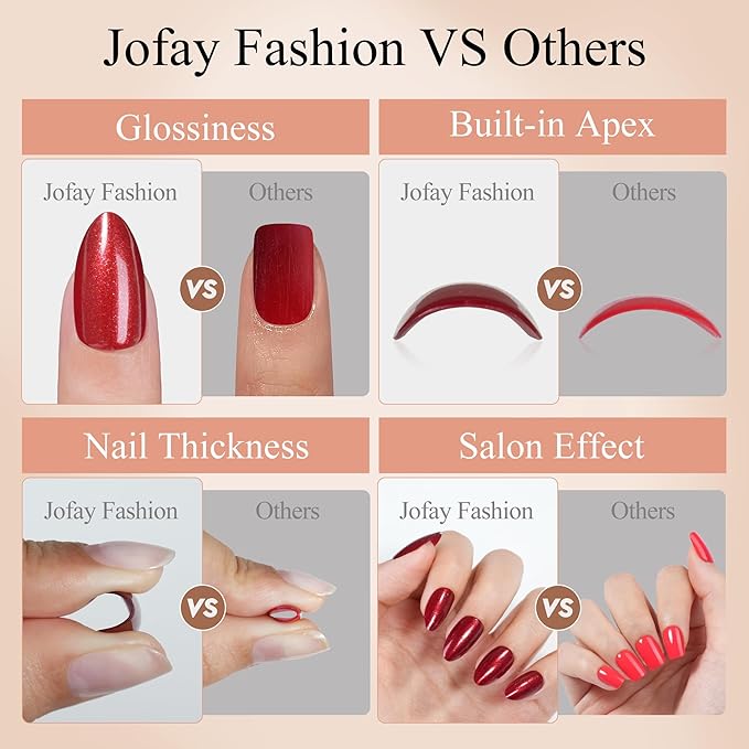 Red Press on Nails Short, Jofay Fashion 160Pcs Almond Glitter Press On Nails, Elegant Acrylic Fake Nails, Reusable Glue on Nails Stick on Nails for Women, Salon Quality, Valentines Nails
