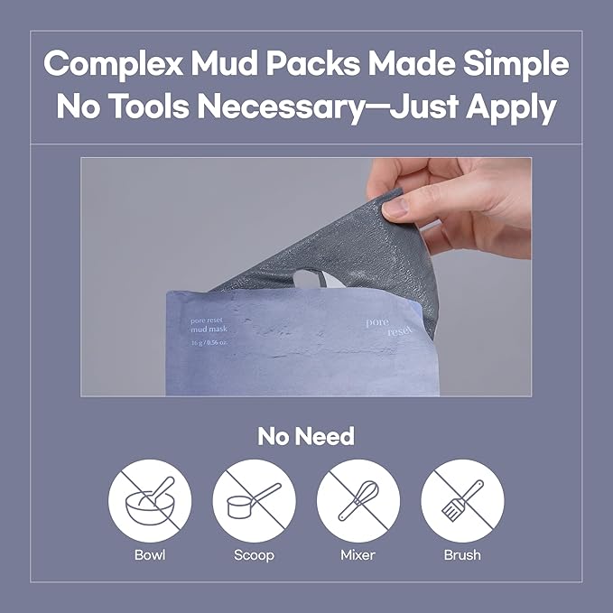 Pore Reset Mud Mask, No Tools and Brush Needed, Bentonite Clay Sheet Mask, 4+1 Pack