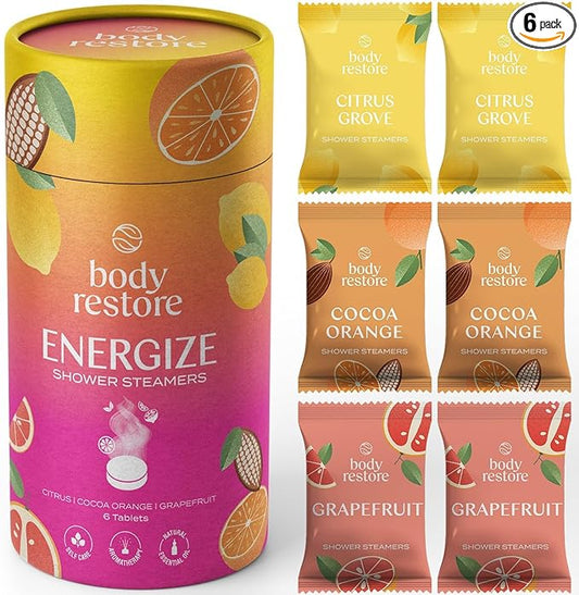 Body Restore Shower Steamers Aromatherapy 6 Pack - Christmas Stocking Stuffers for Men, Birthday Gifts for Women, White Elephant, Relaxation, Self Care - Citrus