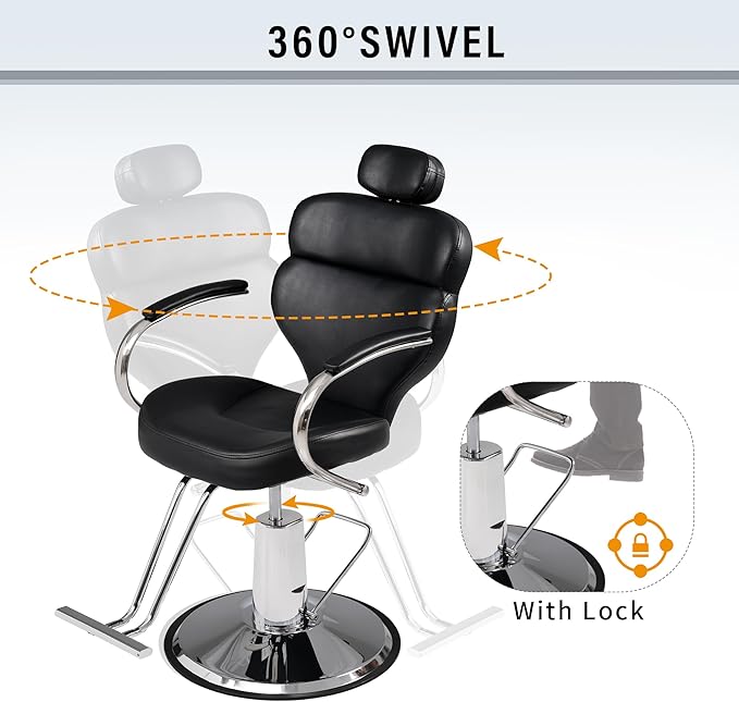 Reclining Barber Chair Salon Chair for Hair Stylist, Heavy Duty Hydraulic Pump Barber Chair Seat Height 41-46", 360° Rotation, Tattoo Chair Shampoo Beauty Salon Equipment For Barber Hair Shop