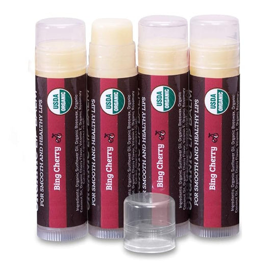 Earth's Daughter USDA Organic Lip Balm 4-Pack Stocking Stuffers - Cherry Flavor - Beeswax, Coconut Oil, Vitamin E - Best Lip Repair Chapstick for Dry Cracked Lips.