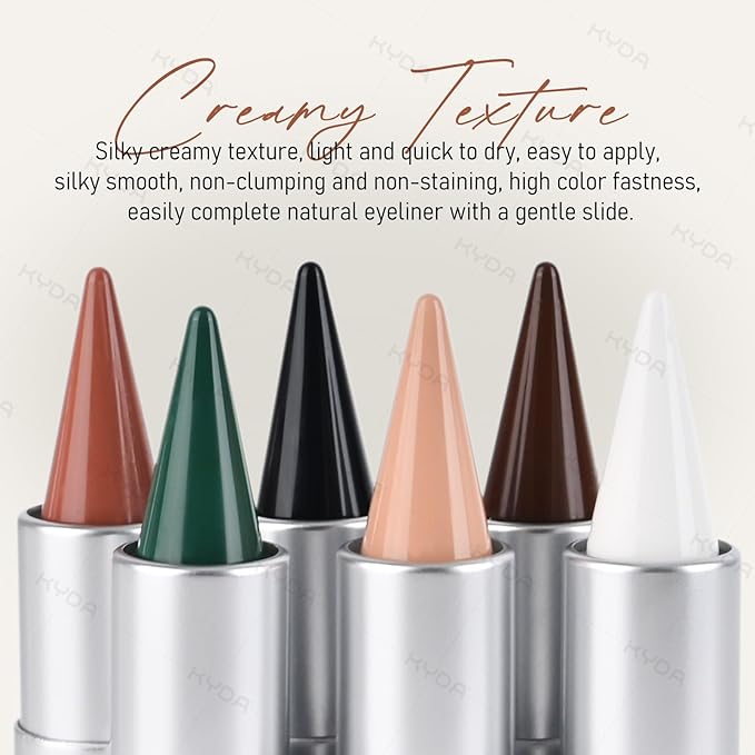 KYDA 2 Colors Black White Gel Eyeliner, Natural Black Eyeliner Cream for Older Women, Waterline Matte Eye Liner with Brushes, Waterproof Smudge Proof Smoky Eyeshadow, Multiuse Eyes Makeup Stick