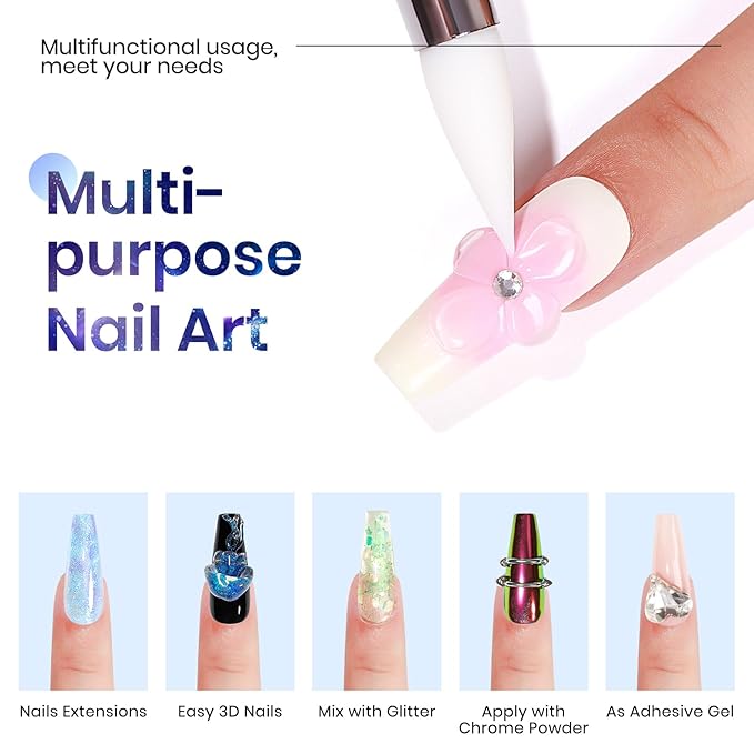 MIZHSE 2PCS Solid Builder Gel for Nails Kit: 30g/1oz Clear & Aurora Hard Gel for Nail with Nail Forms 3D Mold Soak off U V Builder Extension Gels for Women