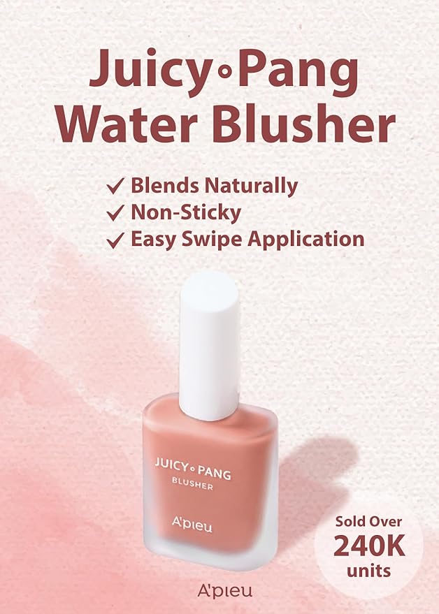 A'PIEU Juicy-Pang Water Blusher [BE01] – Fruity Liquid Blush for Cheeks, Buildable & Blendable Color, Hydrating Dewy Finish with Fruit Extract Blend & Rose Flower Water, 0.31 fl oz