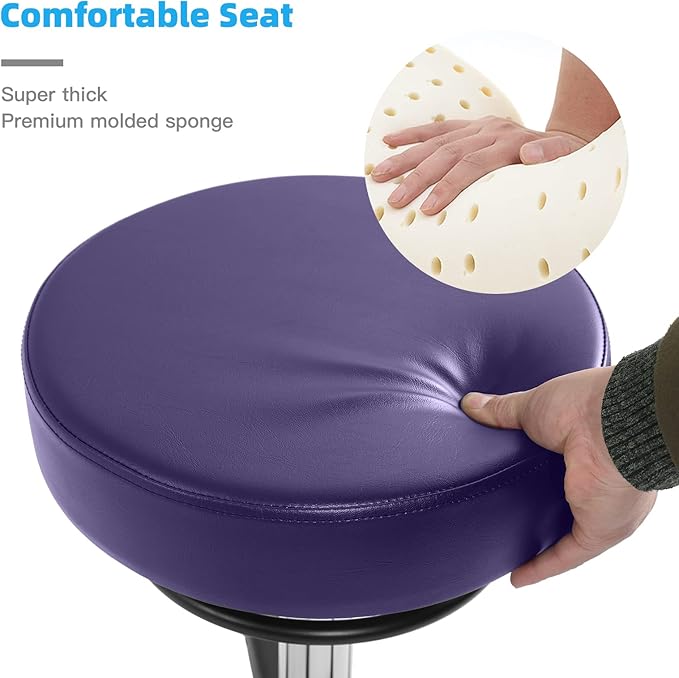 Rolling Stool with Wheels 400lbs Weight Capacity,Heavy Duty Lash Chair Adjustable for Tatoo Lab Massage Salon Spa Drafting Nail Teach,360 Swivel,Leather,Thick Seat Padding (Purple)