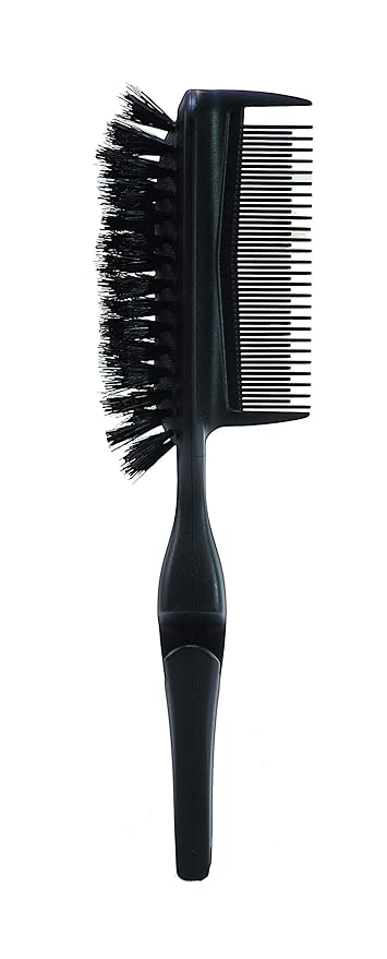 Cricket Static Free Ponytail Double-Sided Bristle Hair Brush - Smoothing, Teasing, and Volume – Anti-Static Brush for Frizz-Free Ponytails and Updos, Includes 3 Elastic Hair Ties