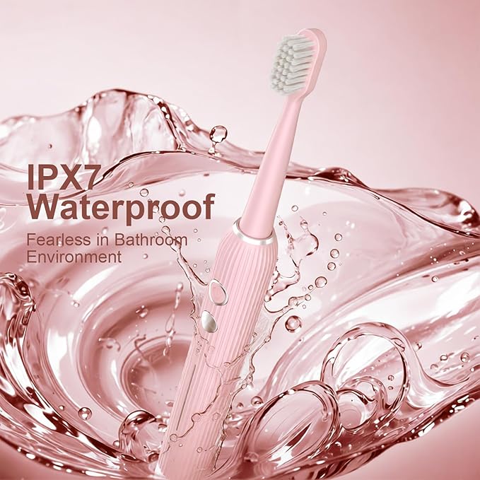 Electric Toothbrush Set for Women with UV Light Drying Holder, 8 Brush Heads, Smart Timer, USB Rechargeable – Soft Pink Edition