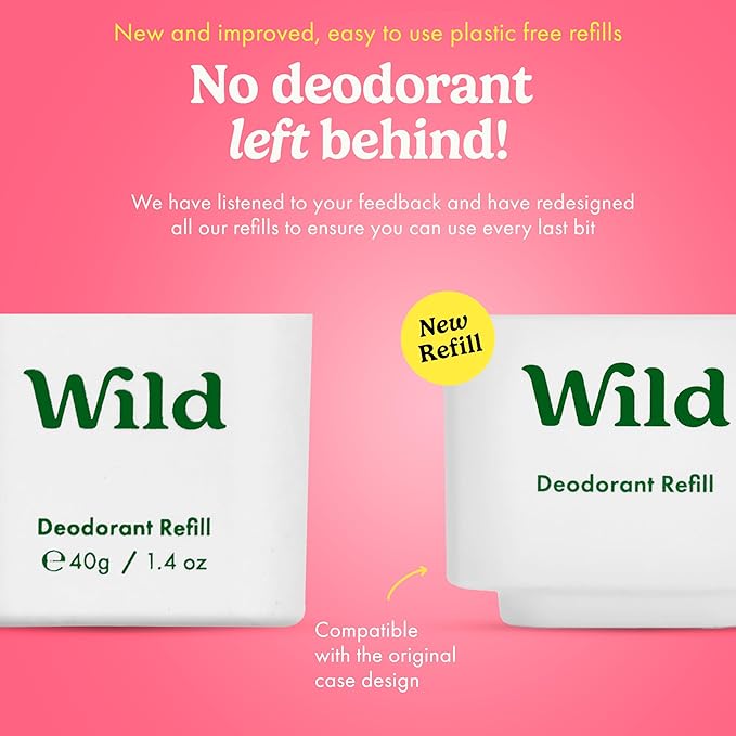 Wild - Refillable Deodorant Starter Kit with Aqua Case and Lemon Basil & Blood Orange Scented Refill 1.4oz - Aluminum Free - Long Lasting Protection - Vegan