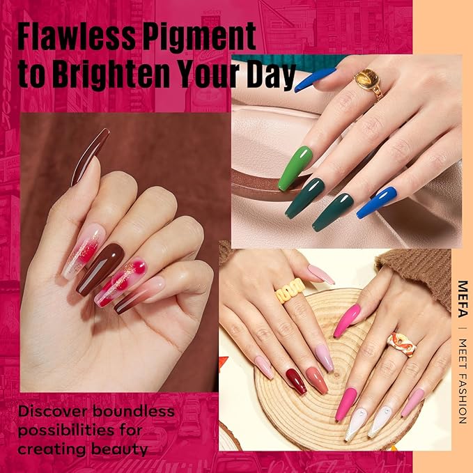 MEFA Fall Gel Nail Polish Set, 32 Colors Burgundy Red Gel Polish Set Champagne Gold Glitter Nail Polish Soak Off Dark Red Purple Shimmer Nude Brown Gel Nail Gifts for Women Girl DIY Salon