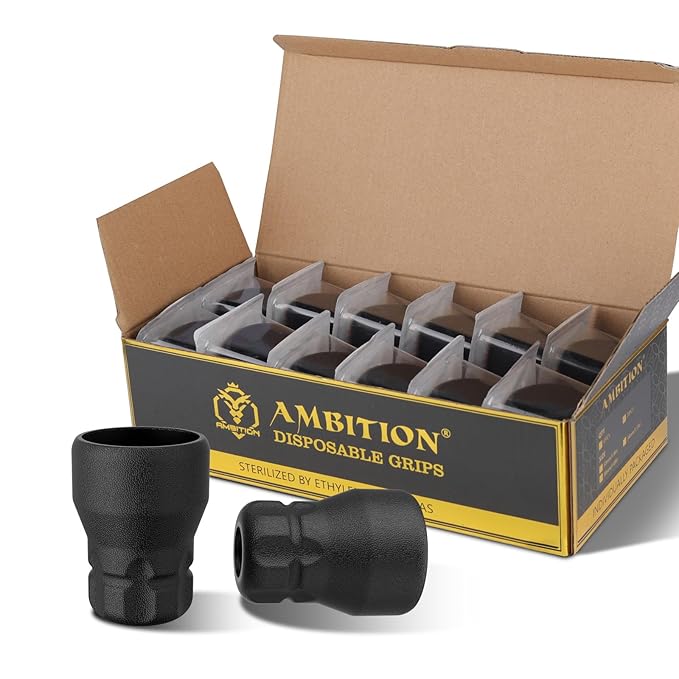 Ambition Soldier P2 Disposable Tattoo Grips - 12Pcs 30mm Professional Tattoo Rubber Grip Cover with Click Adjust System Supply for Rotary Soldier, Zetton, Torped & Shura Tattoo Pen Machine Gun