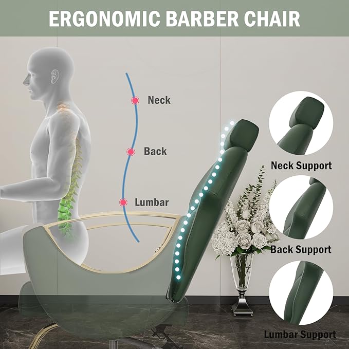 Salon Chair for Hair Stylist, 360° Swivel Reclining Barber Hair Styling Chair, Height Adjustable Spa Beauty Equipment for Home Barbershop, Green Gold