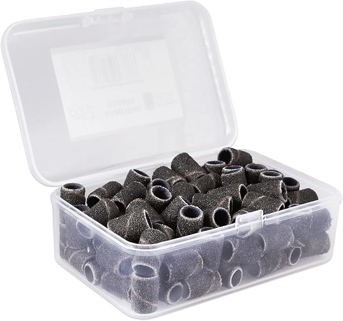 PANA 100 Pieces Nail Sanding Bands, Black, 100 Grit, Coarse, Plastic, Aluminum Oxide, Great Fit for Nail Drill Bits, Acrylic, Natural, Gel Nails