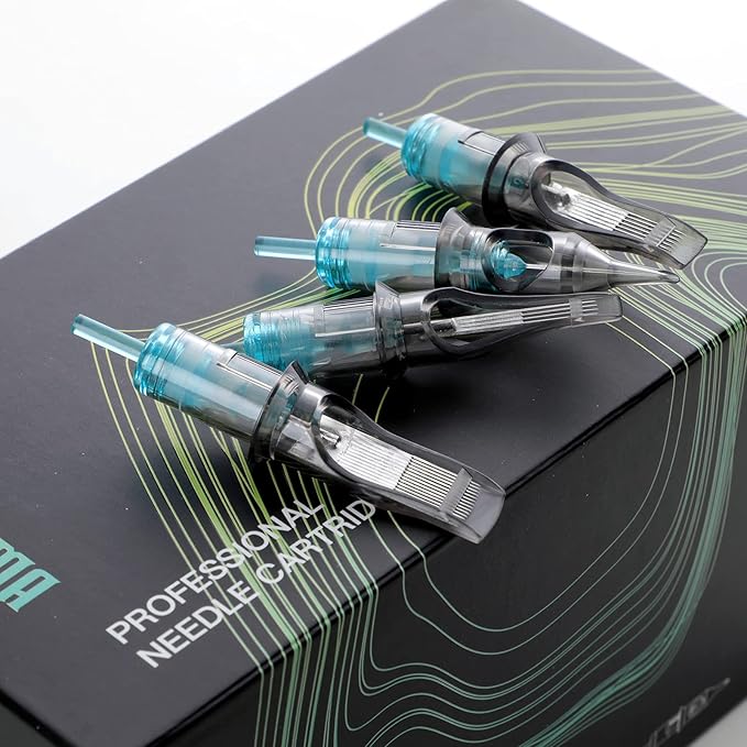 STIGMA Aquamarine Knight Tattoo Cartridge Needles 50pcs Assorted Sizes 0.35mm RL+RM (1203RL 1205RL 1207RL 1209RM 1215RM) Round Liner/Round Magnum EN02B-50KIT-X
